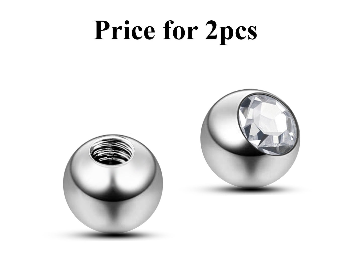 Replacement Piercing Parts, Loose Part – 1 Pair (2pcs) Gem Ball Crystal Attachment for lip labret, Barbell, Septum ring, Curved Barbell