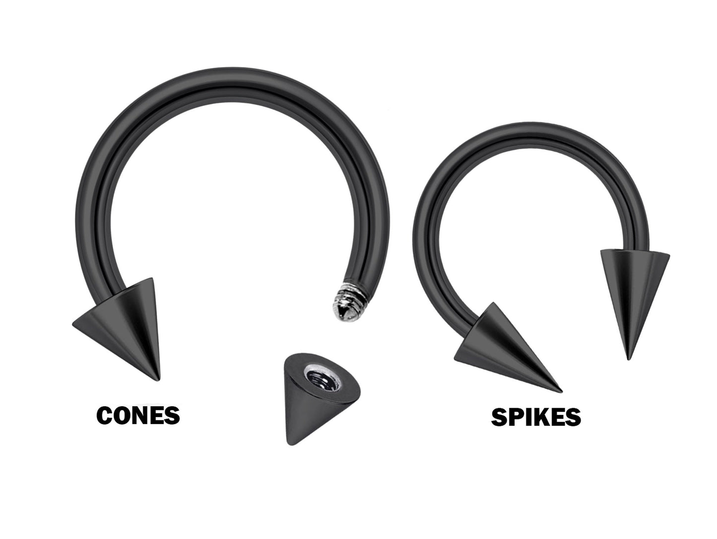 Cone / Spike Barbell Piercing, Horseshoe Septum Ring with many Colours - 18G, 16G, 14G - Piercing for Nose, Eyebrow, Ears, Lip Ring, Nipple.