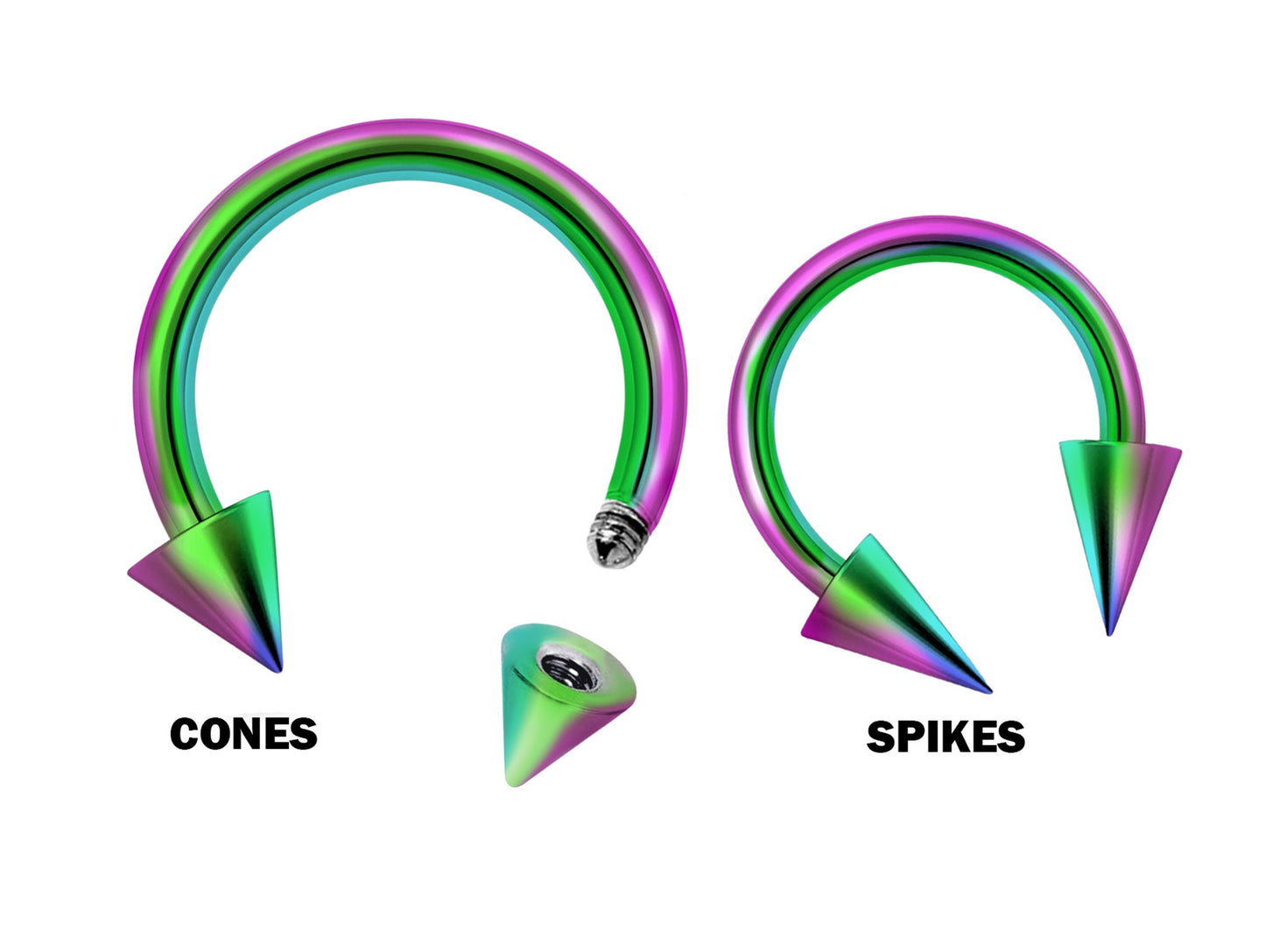Cone / Spike Barbell Piercing, Horseshoe Septum Ring with many Colours - 18G, 16G, 14G - Piercing for Nose, Eyebrow, Ears, Lip Ring, Nipple.