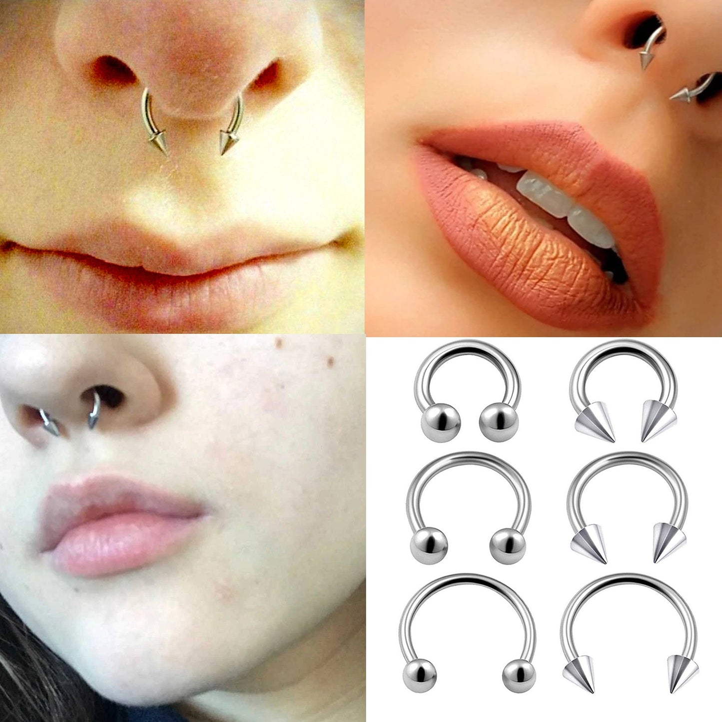 Titanium Nose Ring, Spike Septum Ring - 18G, 16G, 14G - Sizes 6mm to 16mm - Piercing for Nose, Eyebrow, Ears, Lip Ring, Nipple, Cartilage.