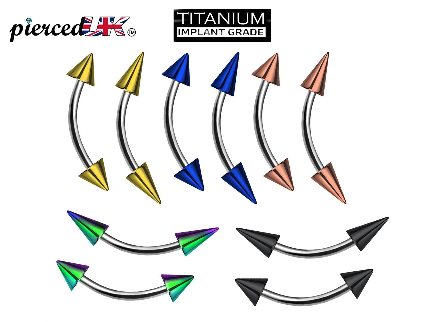Titanium Curved barbell, Vertical Labret Piercing – Spike Cones Bent Barbell for Lip Jewelry Lip Piercing with Color Spikes