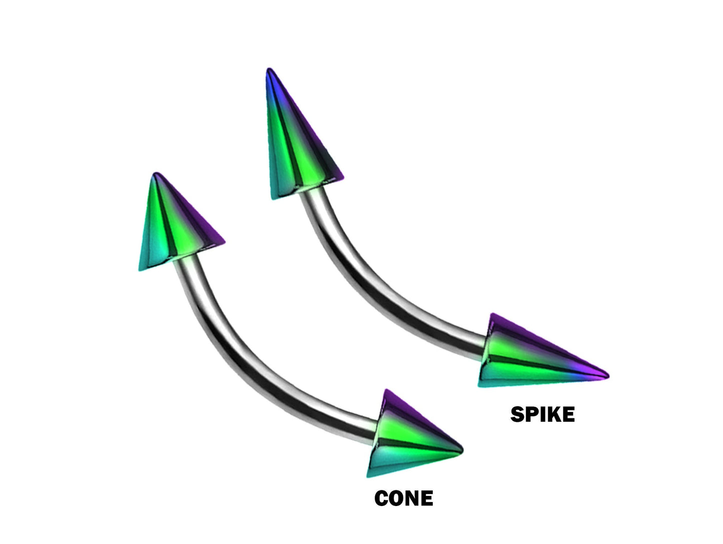 Titanium Curved barbell, Vertical Labret Piercing – Spike Cones Bent Barbell for Lip Jewelry Lip Piercing with Color Spikes