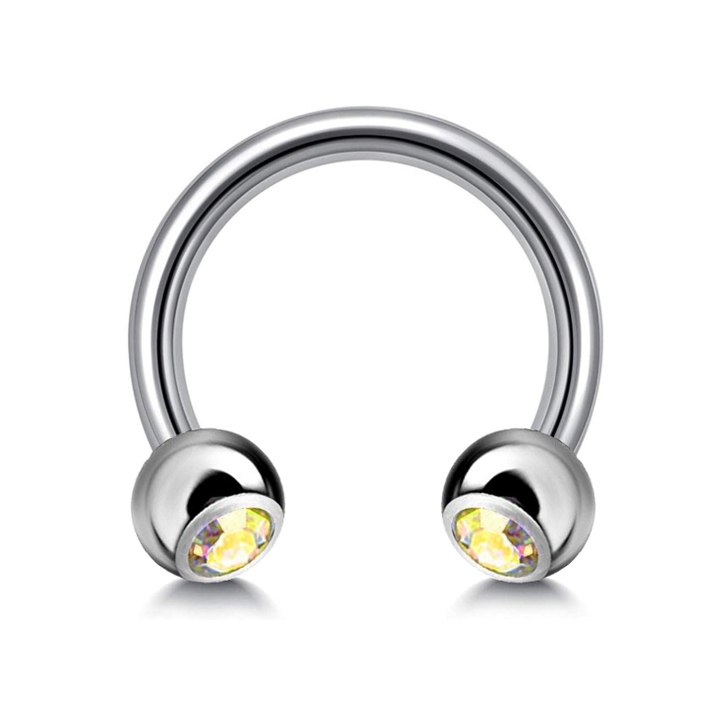 Horseshoe Barbell, Circular Barbell with Gem Balls - 18g 16g 14g - Sizes 6mm to 16mm - Piercing for Nose, Eyebrow, Ears, Lip Ring, Nipple.