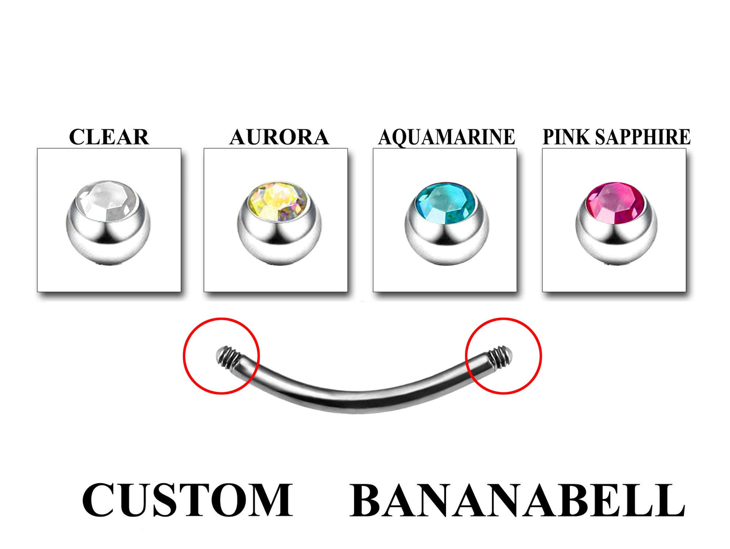 Curved Barbell Earrings - Customize Bent Barbell Piercing in 18g 16g 14g - Spike - Gem Ball - Multi Stone - Disco Ball - Plain Ball.