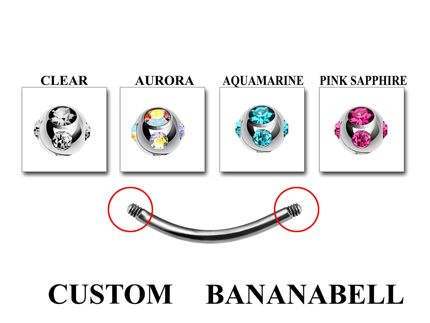 Curved Barbell Earrings - Customize Bent Barbell Piercing in 18g 16g 14g - Spike - Gem Ball - Multi Stone - Disco Ball - Plain Ball.