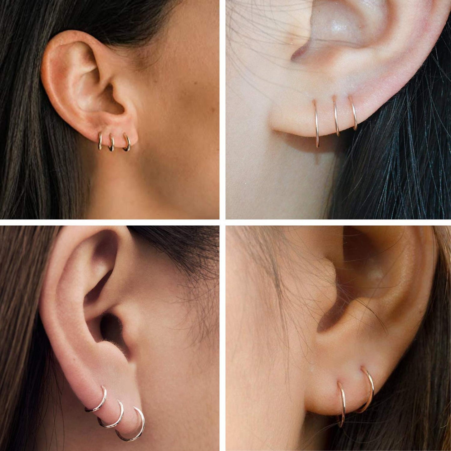 Huggie Hoop Earrings Silver - Set of 3 Pairs Hoop Earrings for Women - Comes in Sizes of 14mm, 16mm and 18mm - Silver, Gold, Rose Gold
