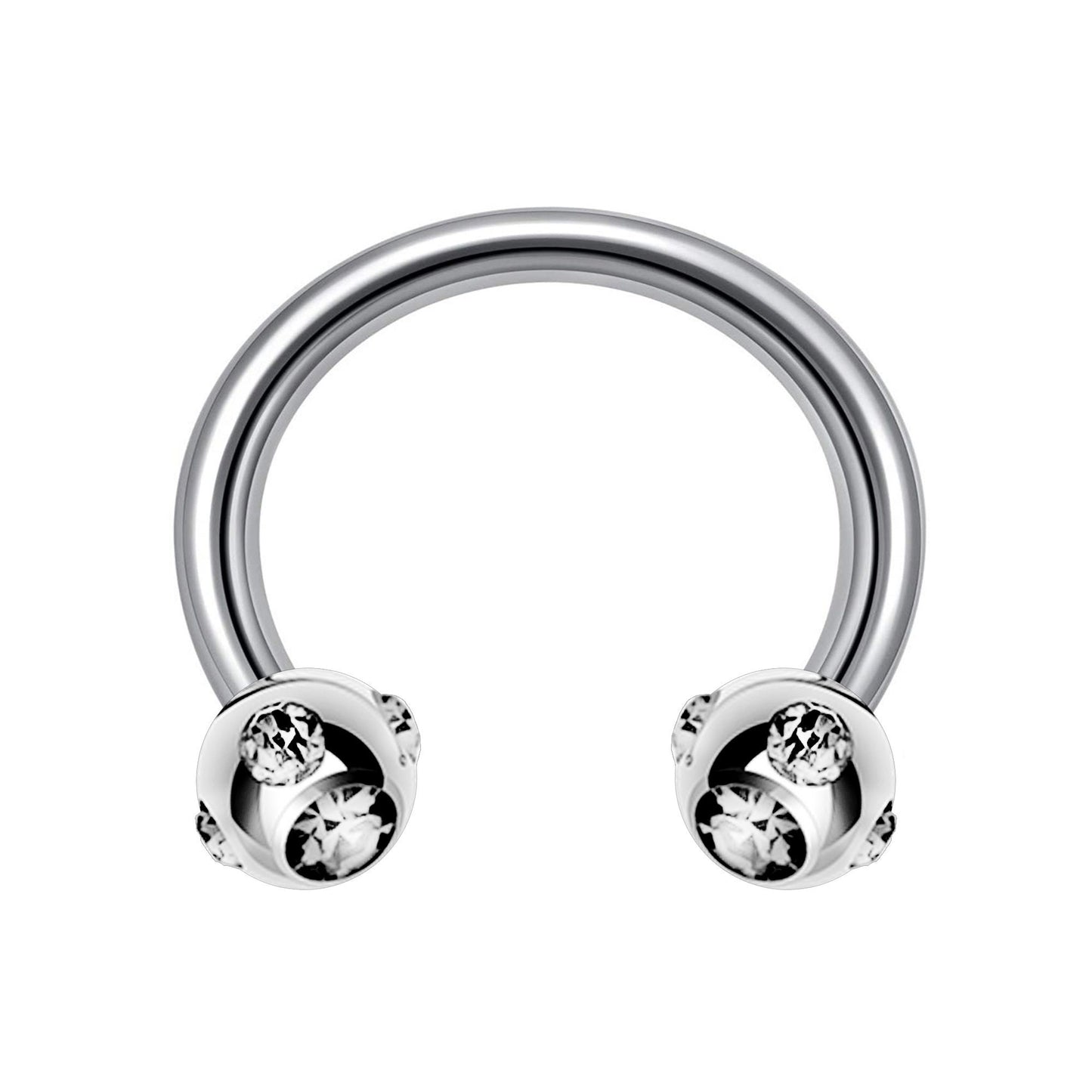Circular Barbell, Multi Stone Horseshoe Septum Ring - 16G, 14G - Sizes 6mm to 16mm - Piercing for Nose, Eyebrow, Ears, Lip Ring, Nipple.