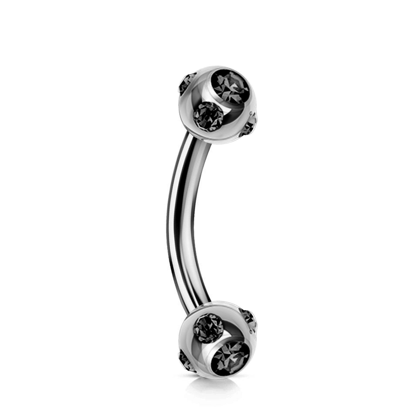 Curved Barbell - Multi Stone Set Barbell Piercing - 18g 16g 14g - Piercing for Cartilage, eyebrow piercing, Daith, Tragus, Helix and More.