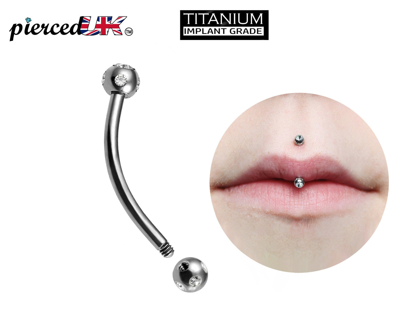 Titanium Jestrum Piercing Lip Jewelry with Multi Stone Crystal 18g 16g 14g Bent Barbell Body Piercing also for Rook, Daith, Eyebrow
