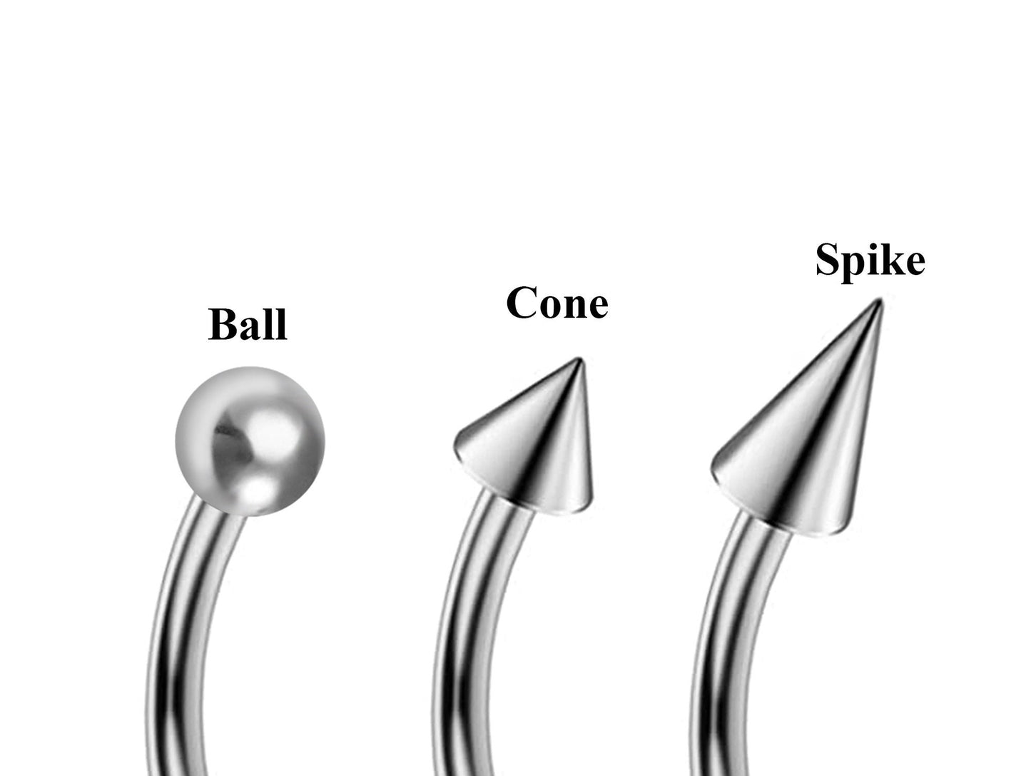 Curve Barbell, Daith Piercing – 3pcs Bent Barbell Spike / Ball / Cone Body Piercing, Earring, Daith, Helix, Cartilage and Tragus