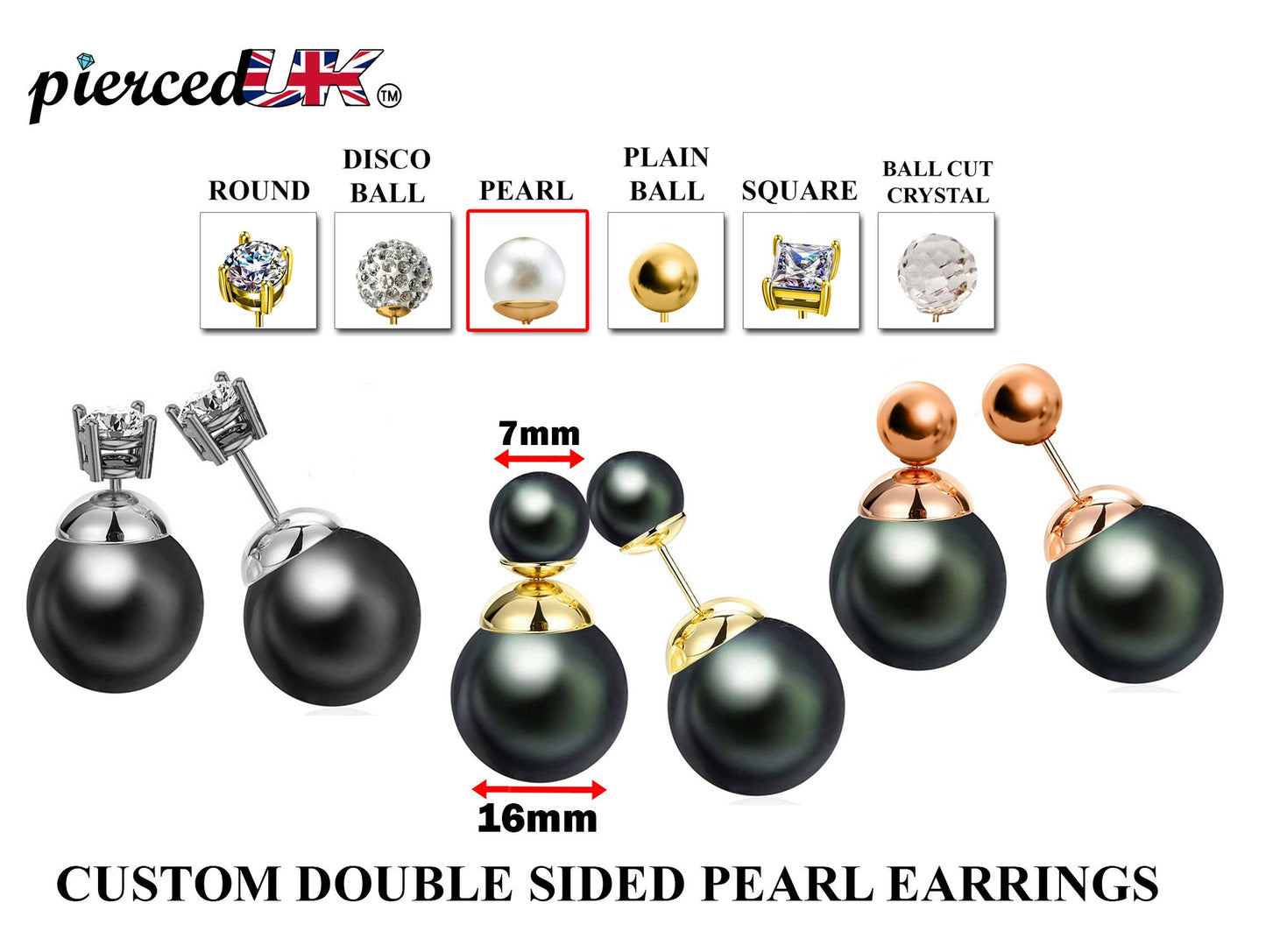 Double Sided Earrings, Double Pearl Dark Grey - Custom Front Back Earrings - Pearl Ear Jacket - 2 in 1 Earrings - Silver, Gold and Rosegold