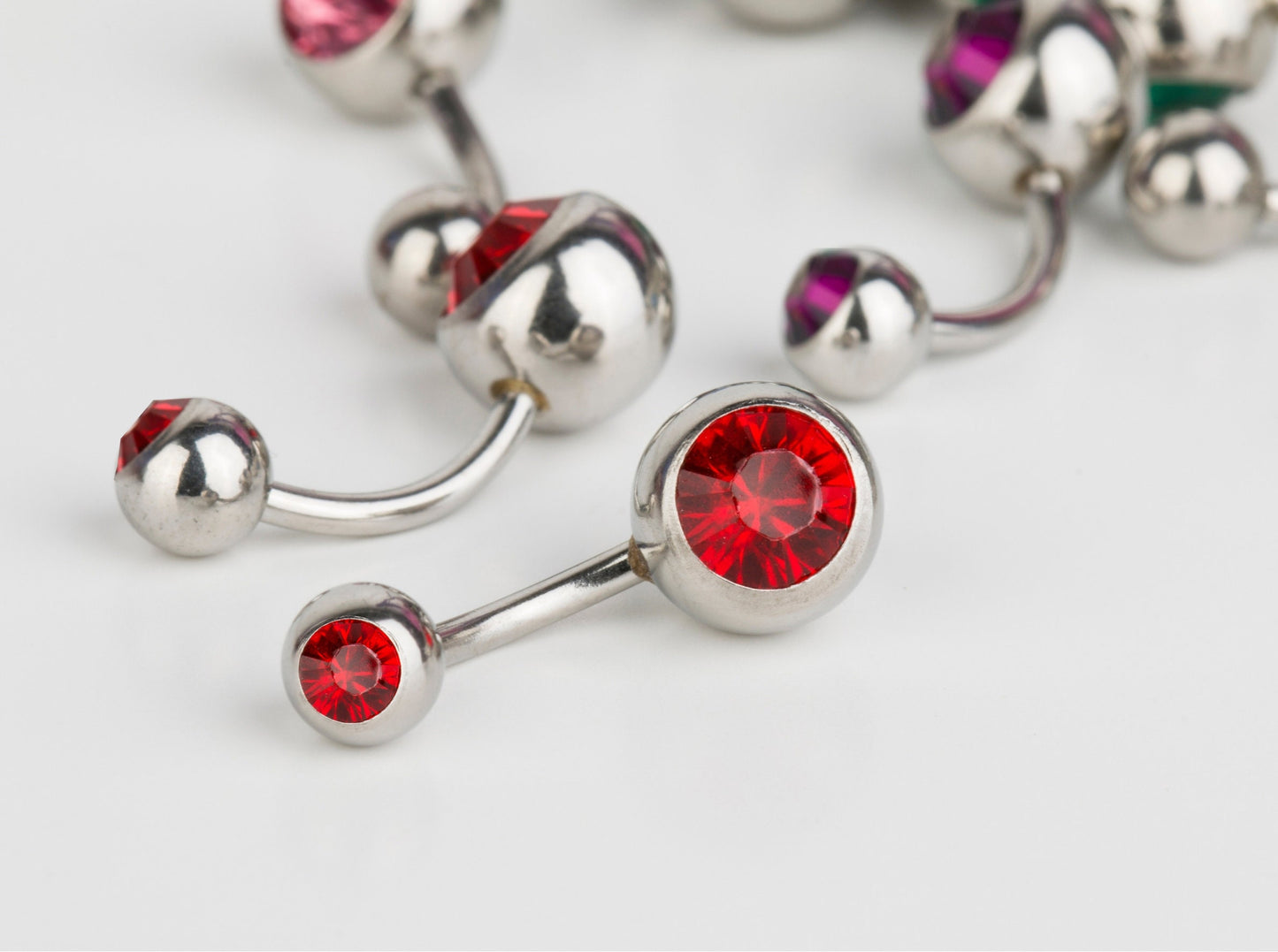 Naval Ring - Internally Threaded Belly Ring - Belly Bar with Double Gem Crystals- 14g (1.6mm) - Ideal Piercing for Navel Jewelry