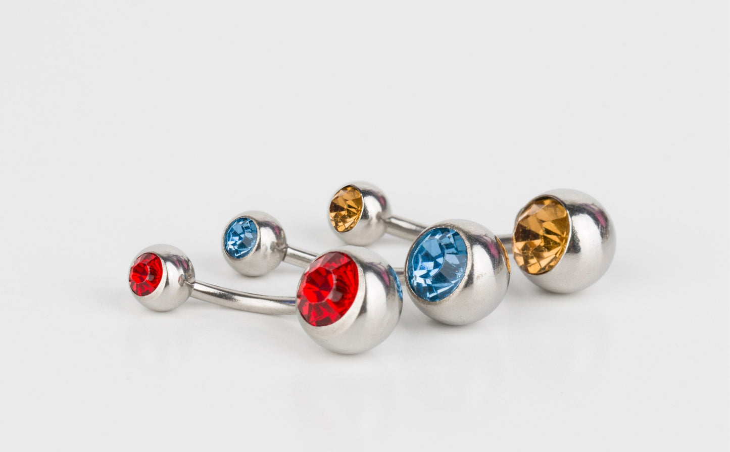 Naval Ring - Internally Threaded Belly Ring - Belly Bar with Double Gem Crystals- 14g (1.6mm) - Ideal Piercing for Navel Jewelry