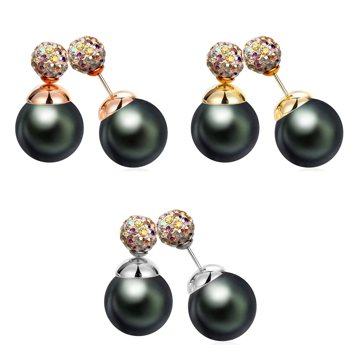 Double Sided Earrings, Double Pearl Dark Grey - Custom Front Back Earrings - Pearl Ear Jacket - 2 in 1 Earrings - Silver, Gold and Rosegold