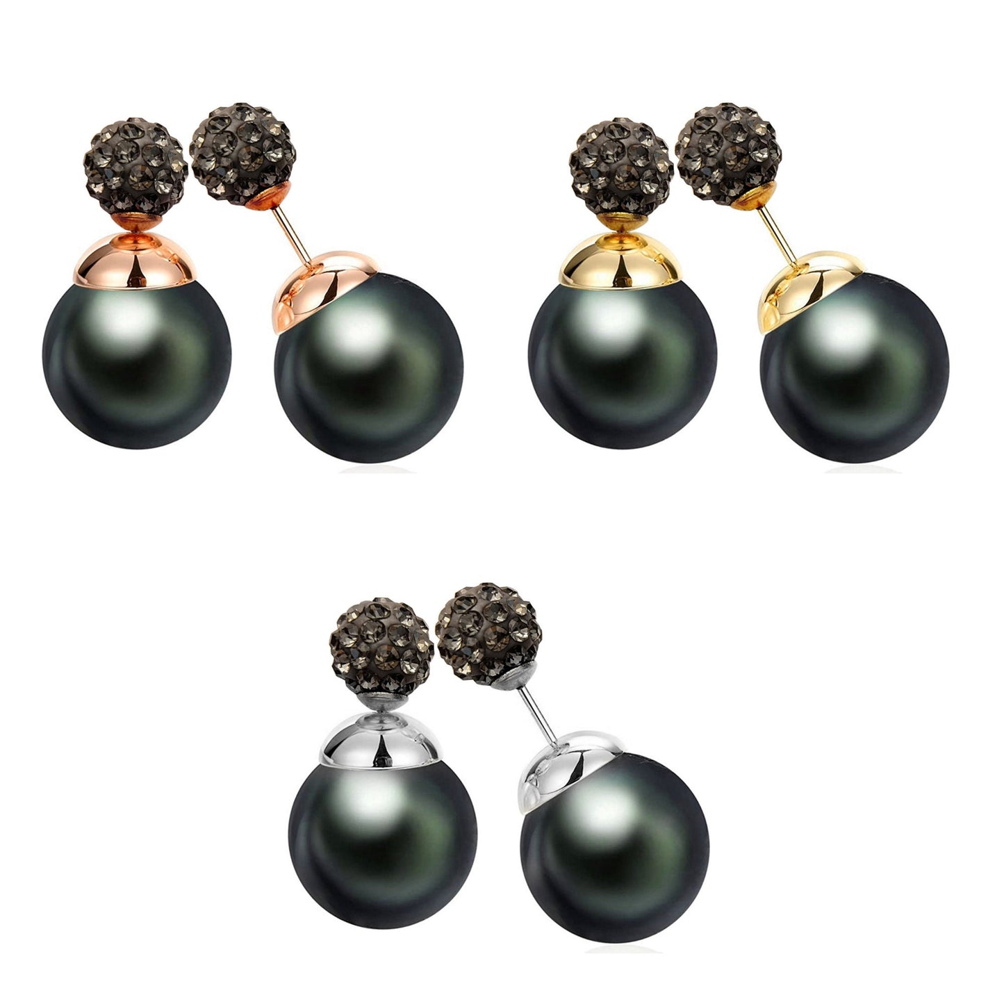 Double Sided Earrings, Double Pearl Dark Grey - Custom Front Back Earrings - Pearl Ear Jacket - 2 in 1 Earrings - Silver, Gold and Rosegold