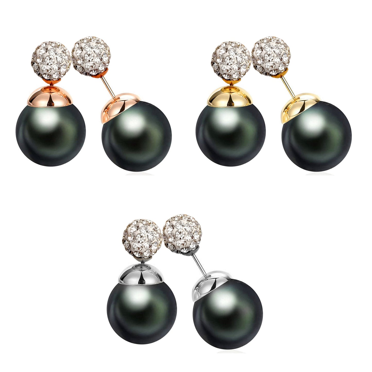 Double Sided Earrings, Double Pearl Dark Grey - Custom Front Back Earrings - Pearl Ear Jacket - 2 in 1 Earrings - Silver, Gold and Rosegold
