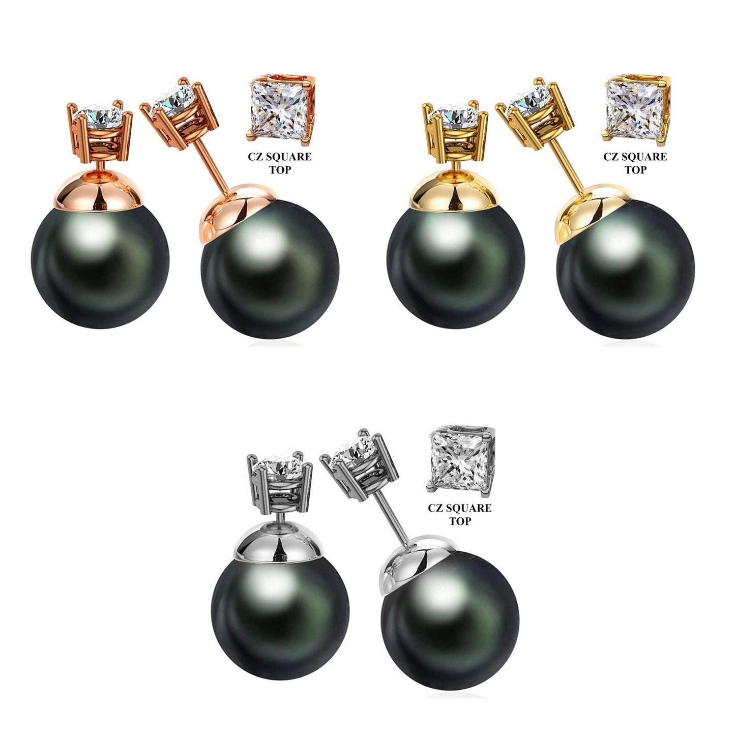 Double Sided Earrings, Double Pearl Dark Grey - Custom Front Back Earrings - Pearl Ear Jacket - 2 in 1 Earrings - Silver, Gold and Rosegold