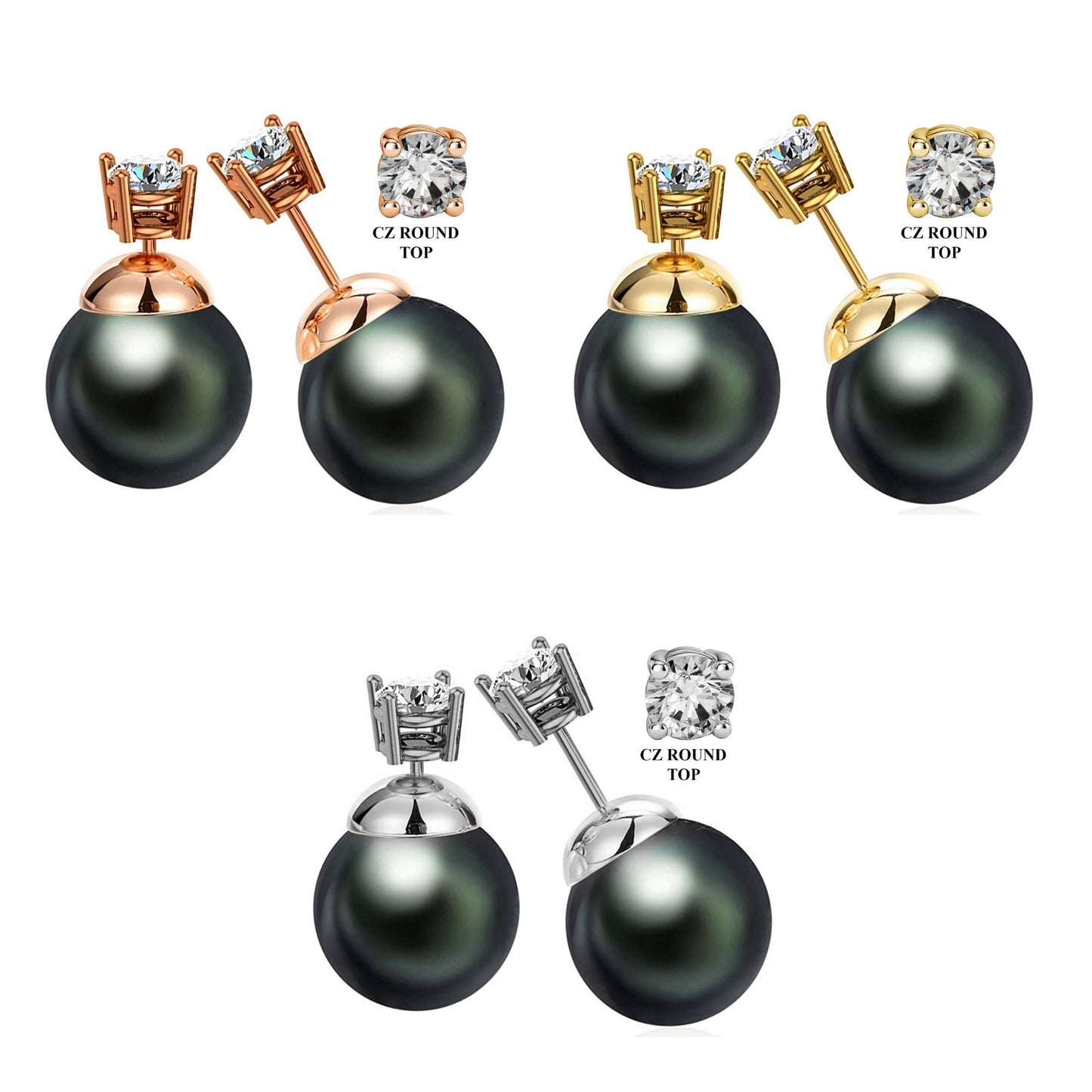Double Sided Earrings, Double Pearl Dark Grey - Custom Front Back Earrings - Pearl Ear Jacket - 2 in 1 Earrings - Silver, Gold and Rosegold