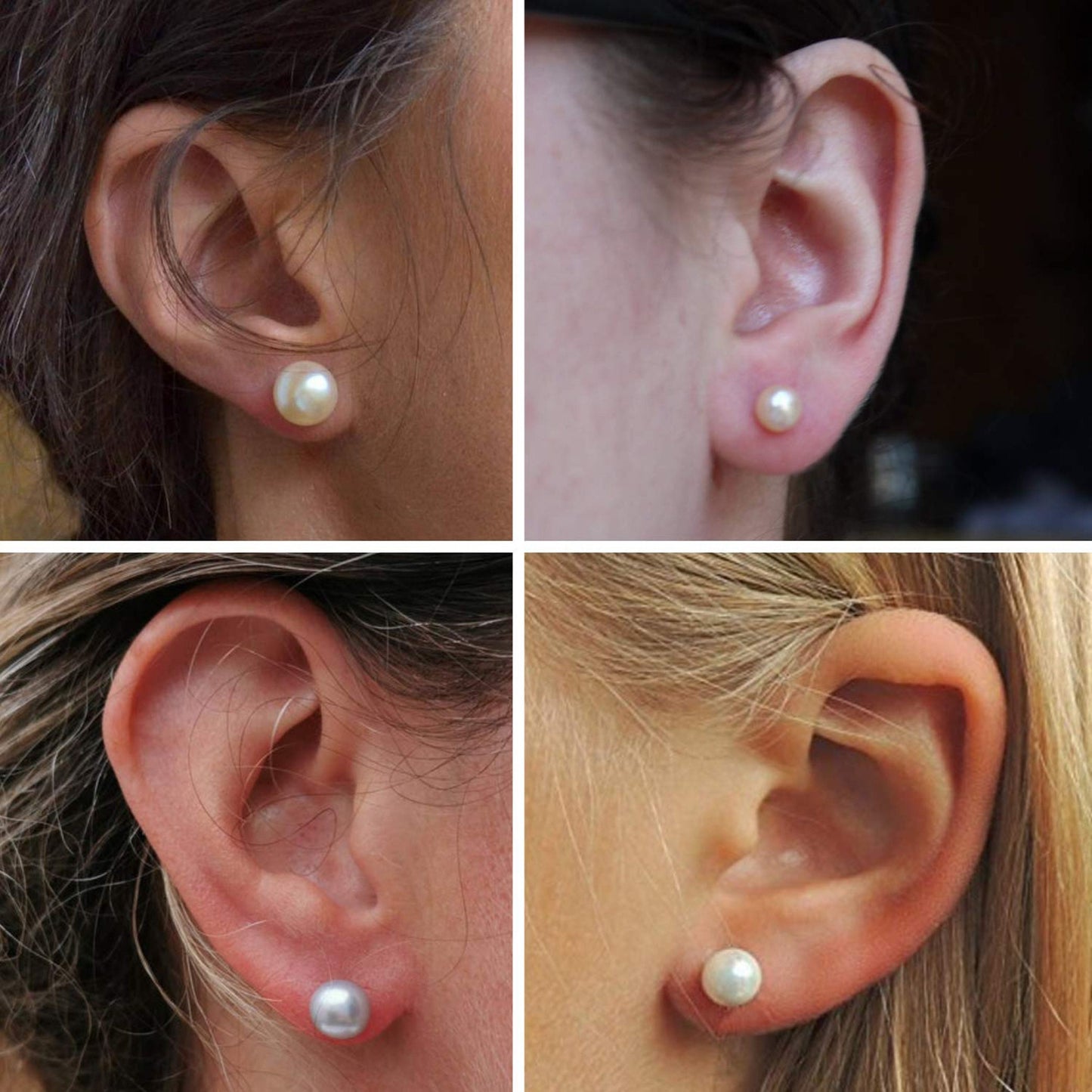 Pearl Earrings, Pearl Studs - Fresh Water Cultured Pearl - White, Peach & Dark Grey Shell Earrings - Surgical Steel Post