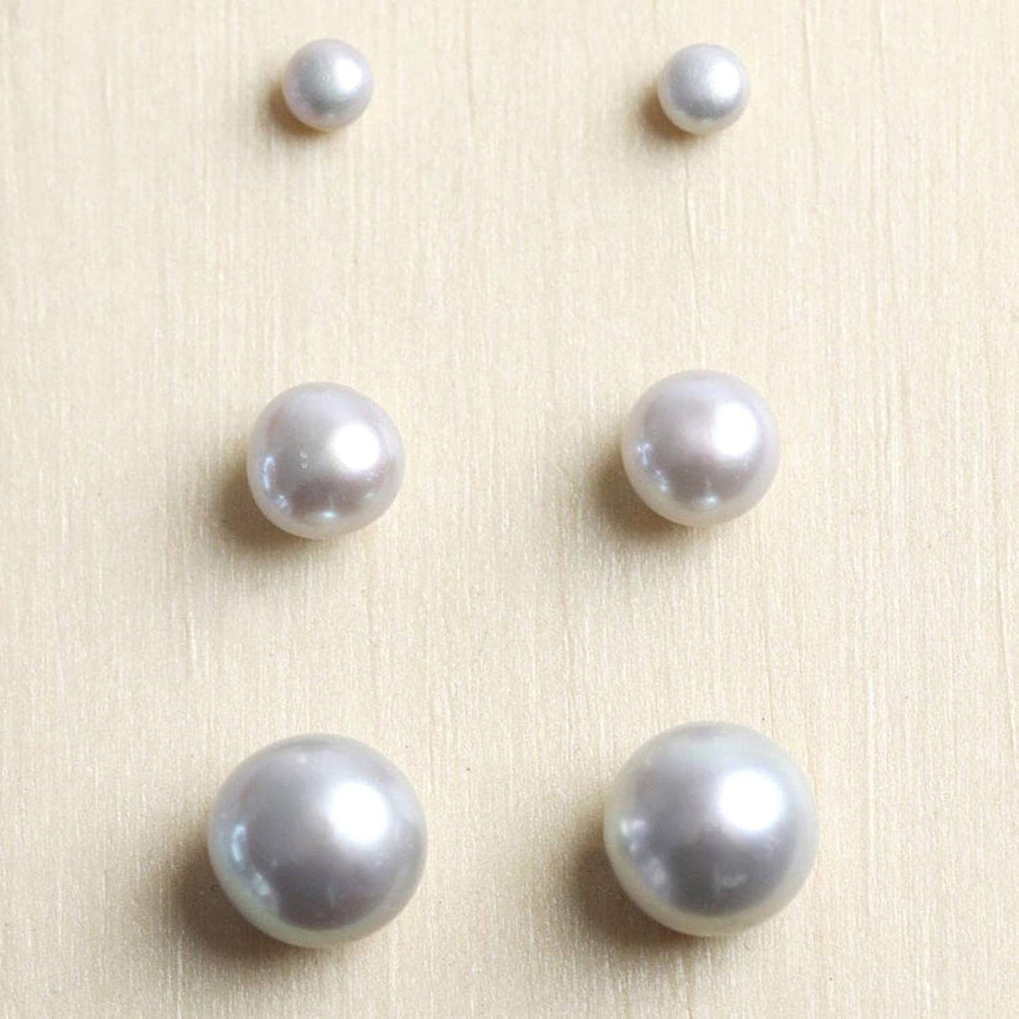 Pearl Earrings, Pearl Studs - Fresh Water Cultured Pearl - White, Peach & Dark Grey Shell Earrings - Surgical Steel Post