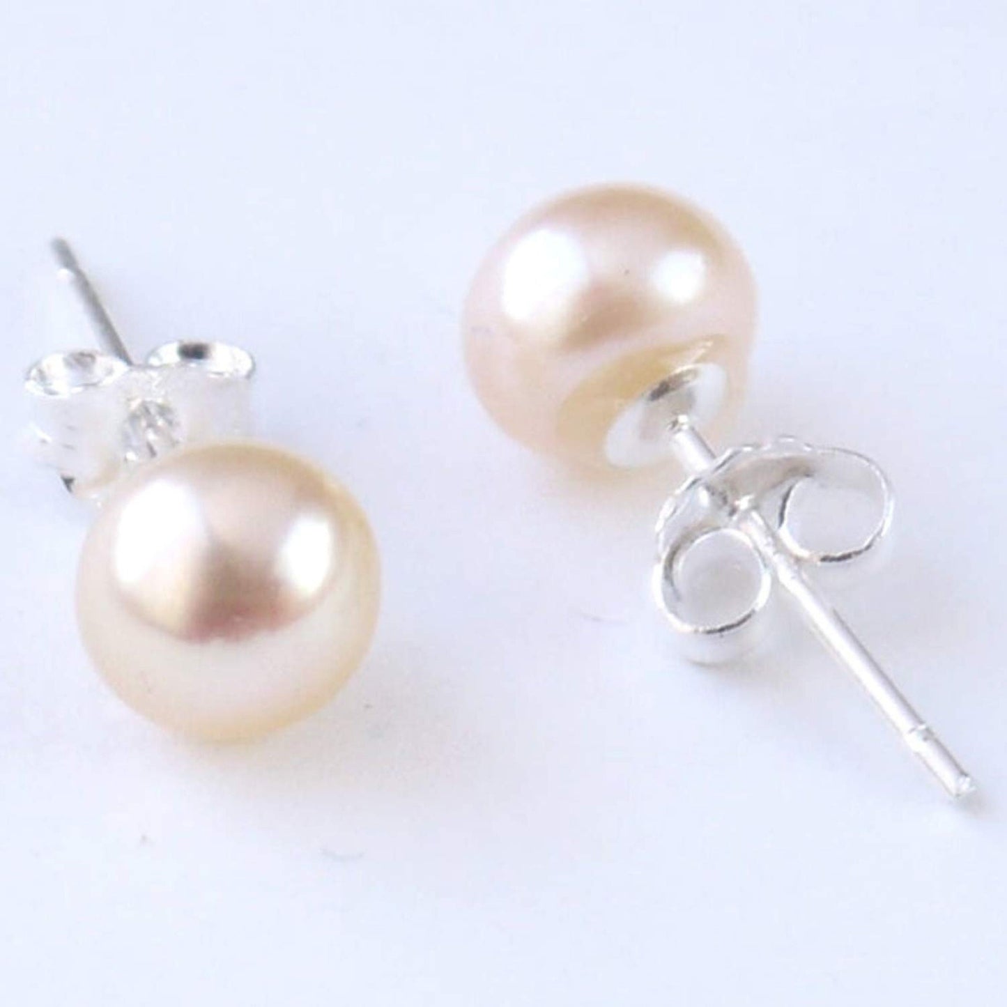 Pearl Earrings, Pearl Studs - Fresh Water Cultured Pearl - White, Peach & Dark Grey Shell Earrings - Surgical Steel Post