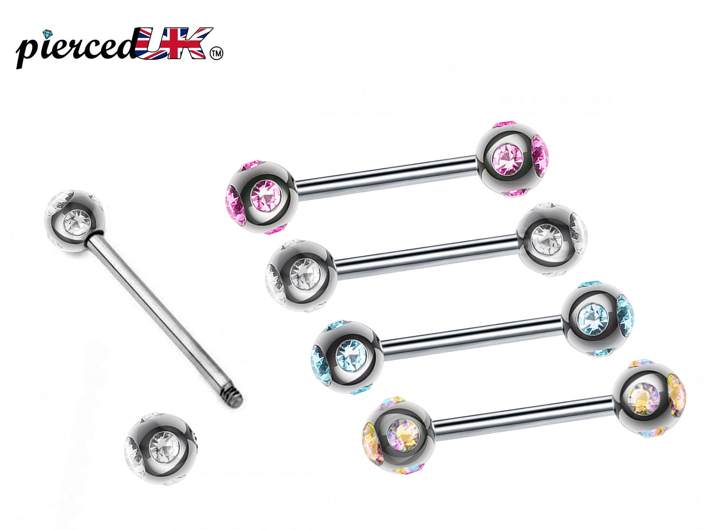Barbell Earrings Industrial Barbell Piercing - 16g, 14g – Tongue Bar Piercing, Nipple Piercing, Ears, Lobes – Length from 6mm to 12mm
