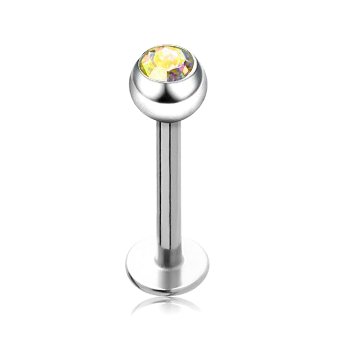 Labret Gem, Titanium Labret Piercing with Gem Crystal Ball – Flatback Lip Piercing Jewelry – 18g 16g 14g Labret Piercing for Lip, Chin