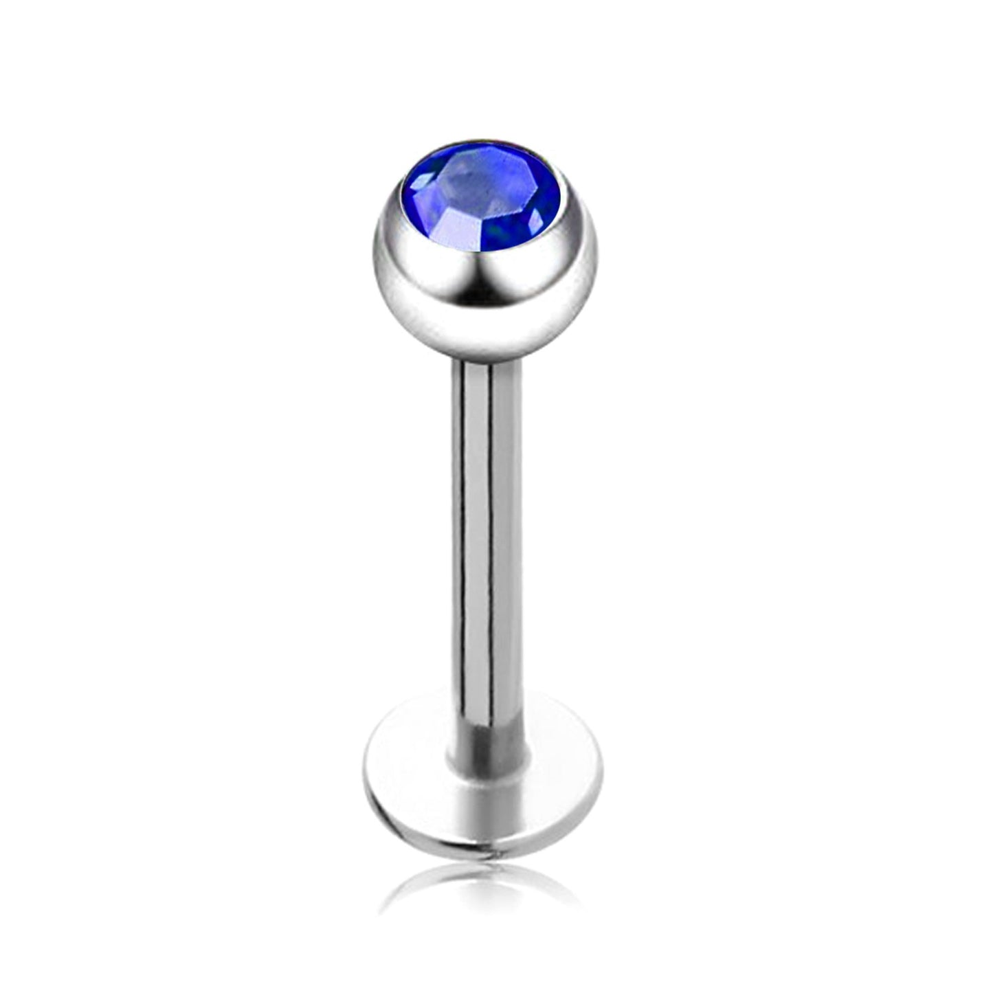 Labret Gem, Titanium Labret Piercing with Gem Crystal Ball – Flatback Lip Piercing Jewelry – 18g 16g 14g Labret Piercing for Lip, Chin