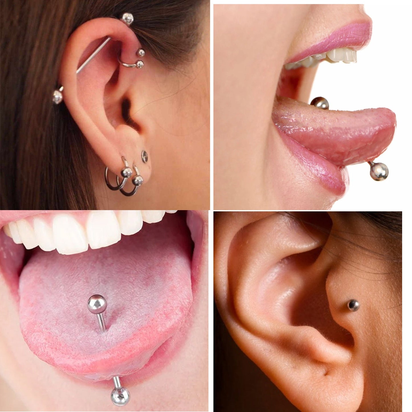 Barbell Piercing - Industrial - Barbell Stud – 18g, 16g, 14g – Piercing for Tongue, Nipple Piercing, Ear, Tragus, Helix – 6mm to 44mm