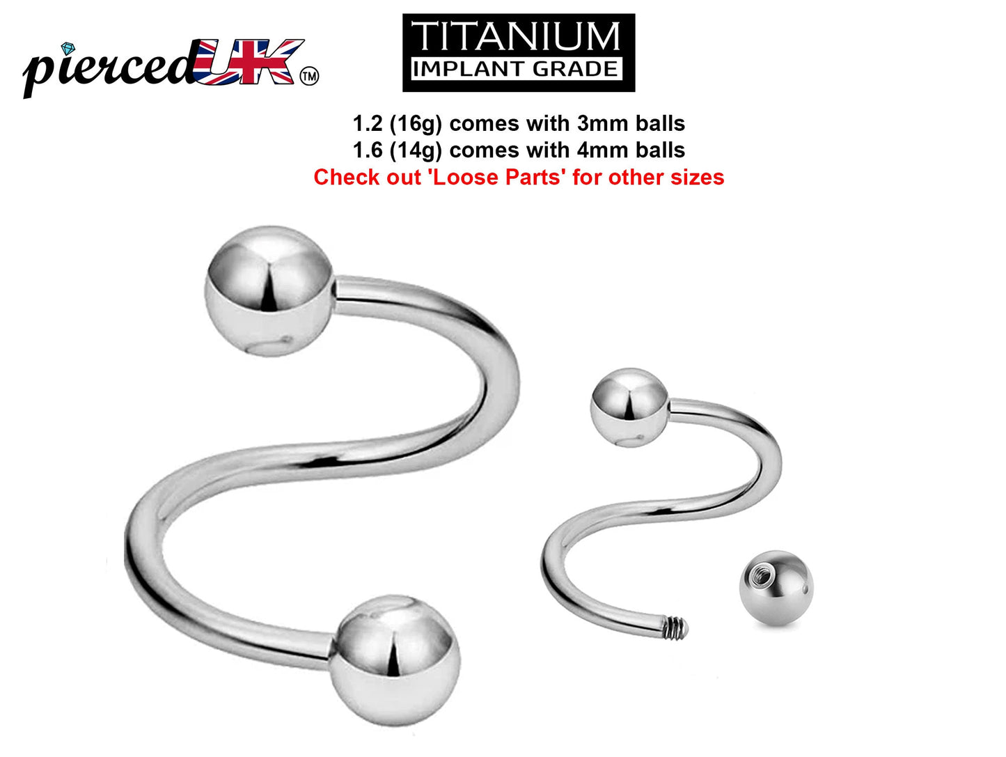 Titanium Spiral Twisted Barbell Piercings