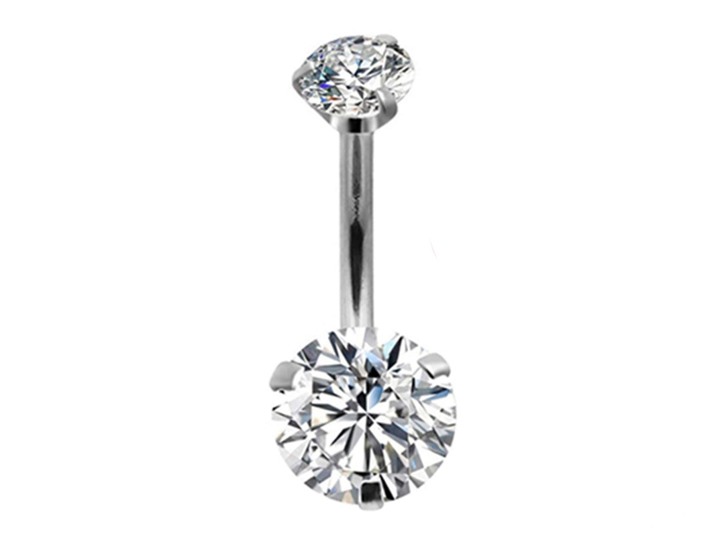 Titanium Belly Bar, Navel Rings - Prong Set AAA+ CZ Crystals - Internally Threaded top Gem Belly Button Piercing - 14g (1.6mm) 10mm -