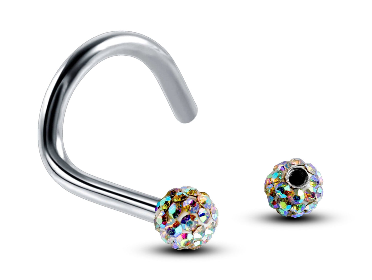 Nose Studs, Nose Ring - Nostril Screw Ring with Ferido Ball Crystal - Nose Piercing 18G, 16G