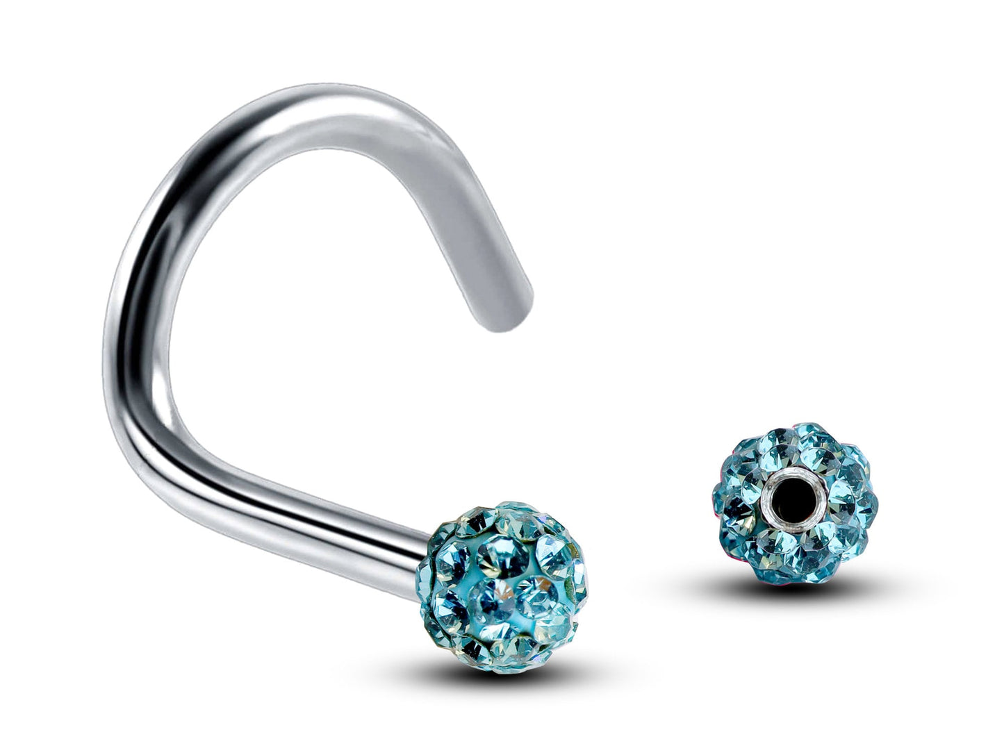 Nose Studs, Nose Ring - Nostril Screw Ring with Ferido Ball Crystal - Nose Piercing 18G, 16G