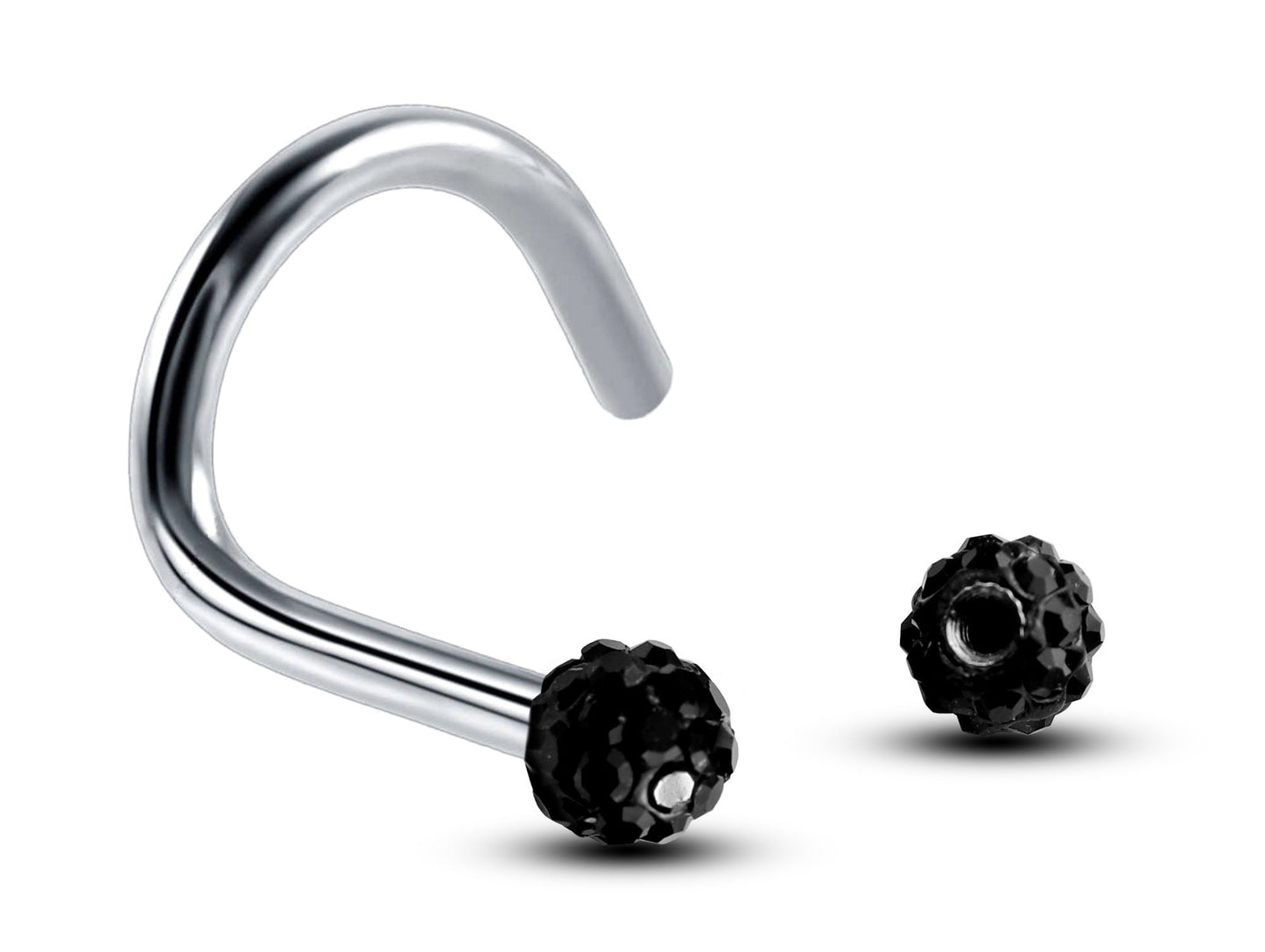 Nose Studs, Nose Ring - Nostril Screw Ring with Ferido Ball Crystal - Nose Piercing 18G, 16G