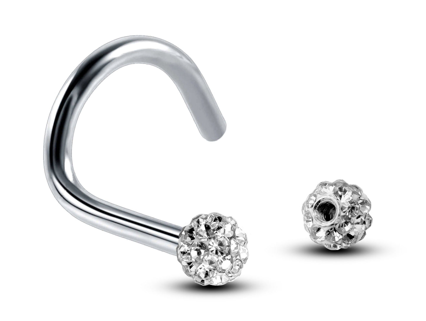 Nose Studs, Nose Ring - Nostril Screw Ring with Ferido Ball Crystal - Nose Piercing 18G, 16G