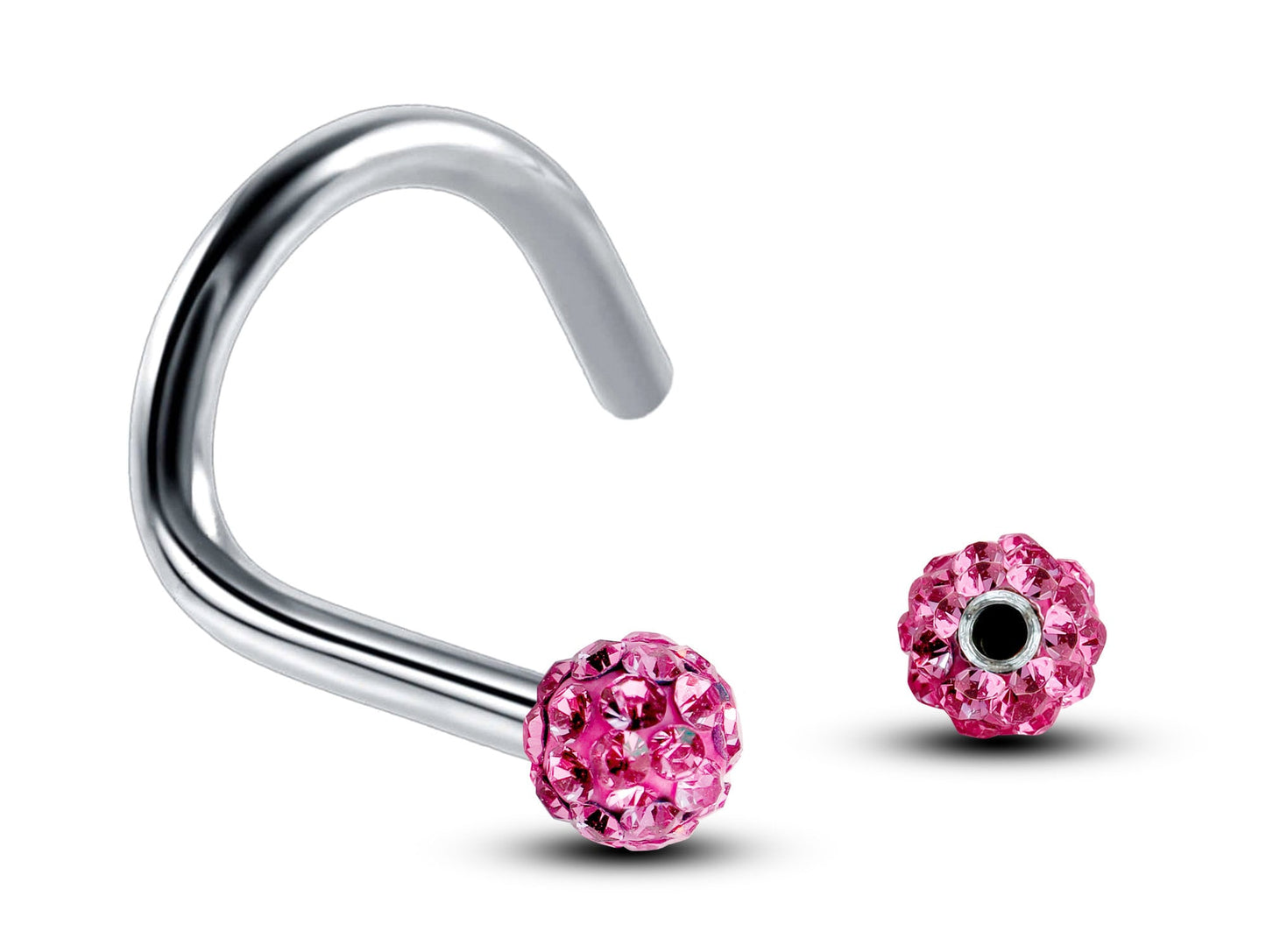 Nose Studs, Nose Ring - Nostril Screw Ring with Ferido Ball Crystal - Nose Piercing 18G, 16G