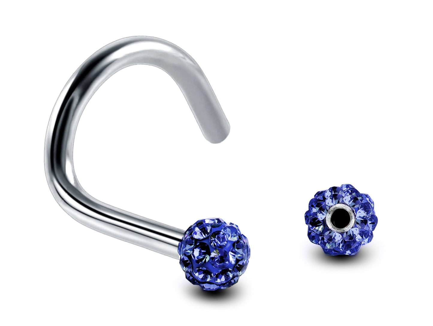 Nose Studs, Nose Ring - Nostril Screw Ring with Ferido Ball Crystal - Nose Piercing 18G, 16G