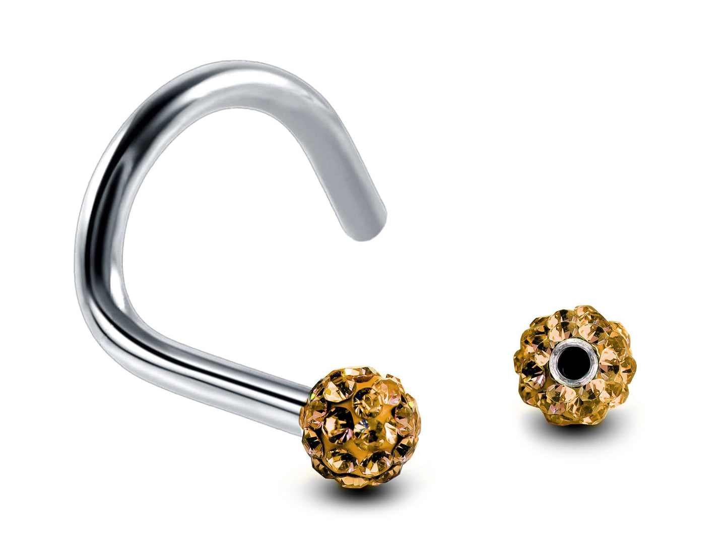 Nose Studs, Nose Ring - Nostril Screw Ring with Ferido Ball Crystal - Nose Piercing 18G, 16G