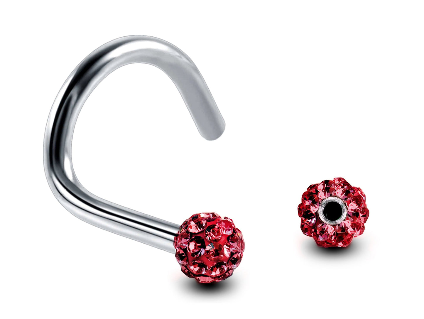 Nose Studs, Nose Ring - Nostril Screw Ring with Ferido Ball Crystal - Nose Piercing 18G, 16G