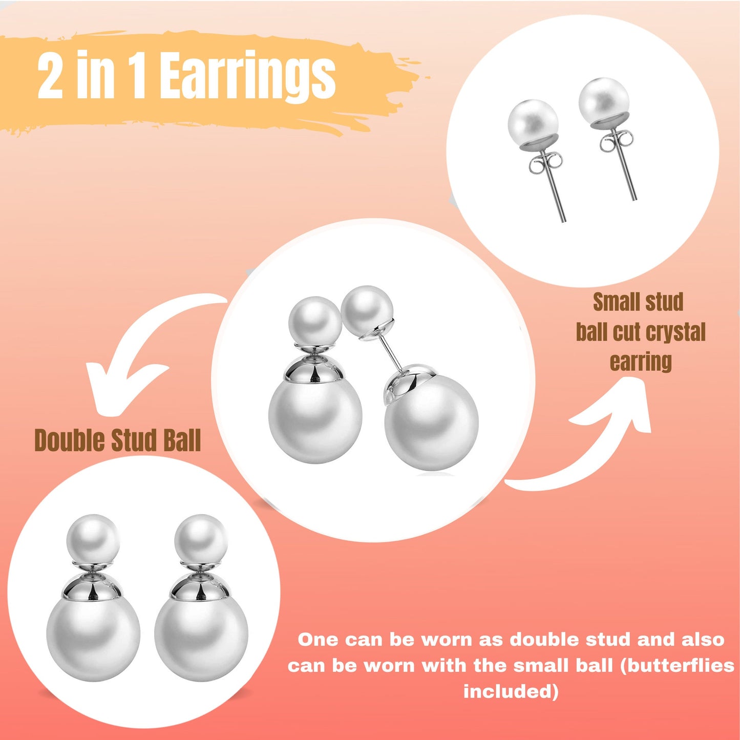 Pearl Studs, Double Pear Earrings- Custom Front Back Earrings - Pearl Ear Jacket - 2 in 1 Earrings - Silver, Gold and Rose Gold