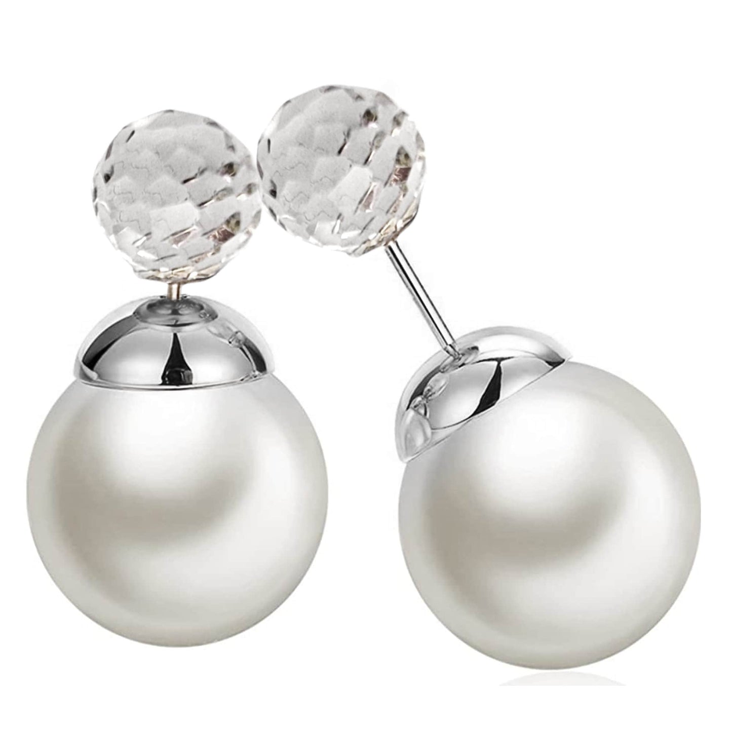 Pearl Studs, Double Pear Earrings- Custom Front Back Earrings - Pearl Ear Jacket - 2 in 1 Earrings - Silver, Gold and Rose Gold