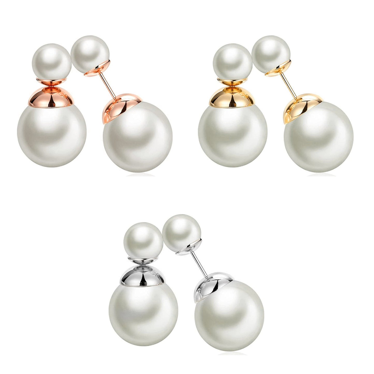 Pearl Studs, Double Pear Earrings- Custom Front Back Earrings - Pearl Ear Jacket - 2 in 1 Earrings - Silver, Gold and Rose Gold