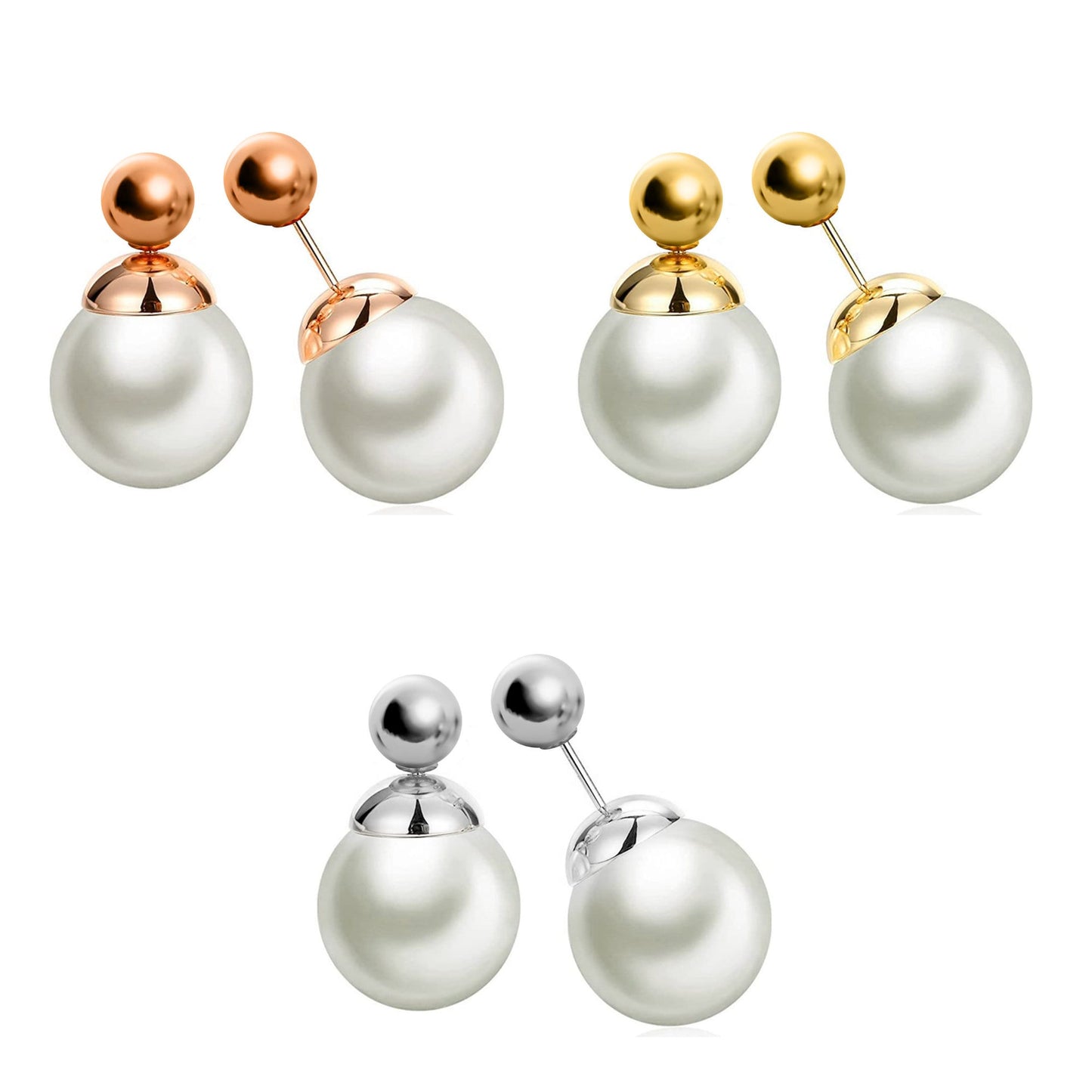 Pearl Studs, Double Pear Earrings- Custom Front Back Earrings - Pearl Ear Jacket - 2 in 1 Earrings - Silver, Gold and Rose Gold