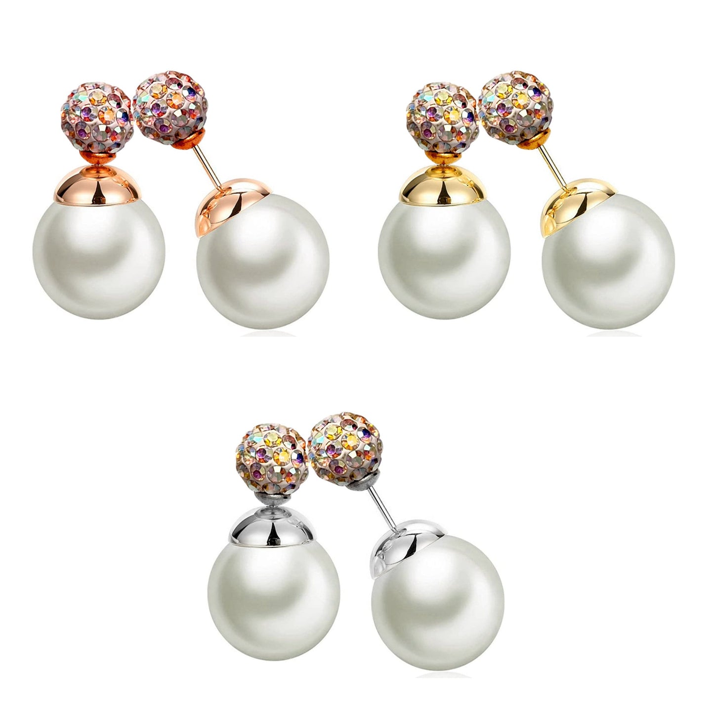 Pearl Studs, Double Pear Earrings- Custom Front Back Earrings - Pearl Ear Jacket - 2 in 1 Earrings - Silver, Gold and Rose Gold