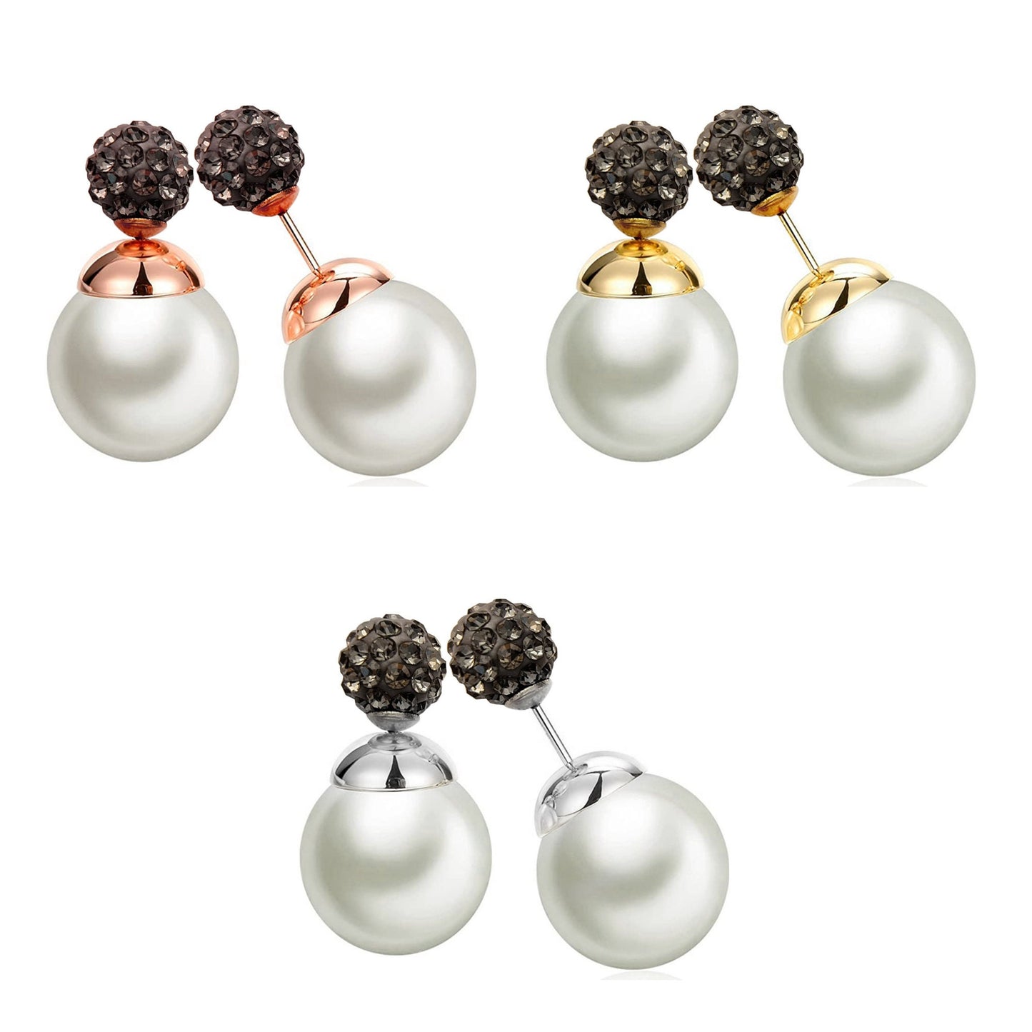 Pearl Studs, Double Pear Earrings- Custom Front Back Earrings - Pearl Ear Jacket - 2 in 1 Earrings - Silver, Gold and Rose Gold