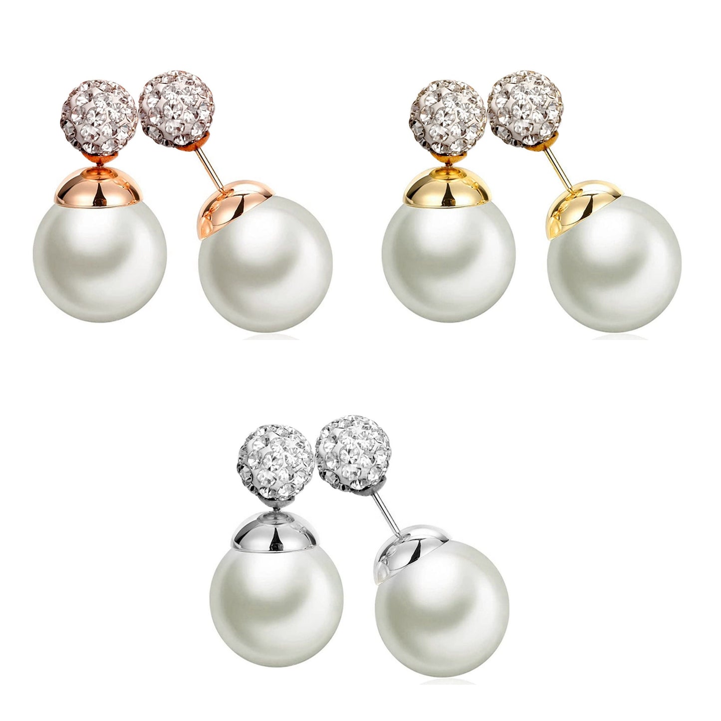 Pearl Studs, Double Pear Earrings- Custom Front Back Earrings - Pearl Ear Jacket - 2 in 1 Earrings - Silver, Gold and Rose Gold