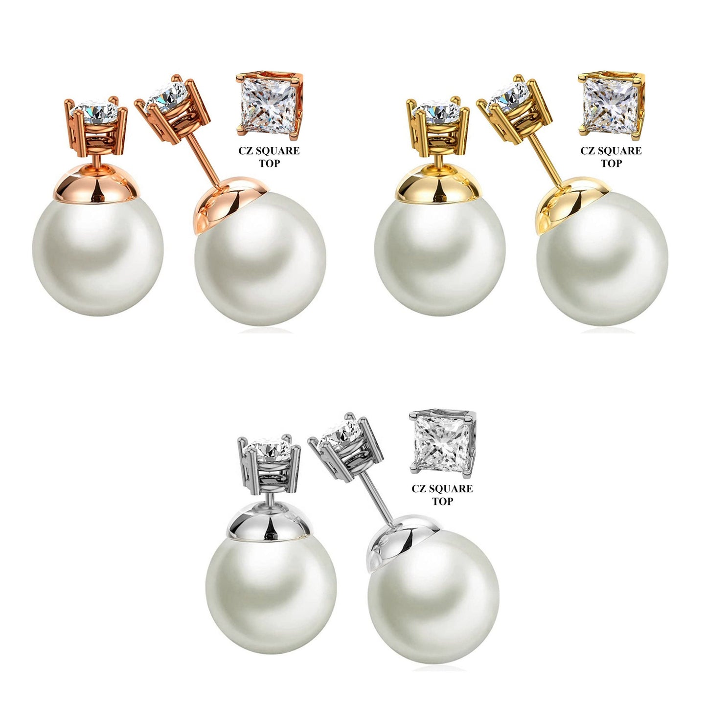 Pearl Studs, Double Pear Earrings- Custom Front Back Earrings - Pearl Ear Jacket - 2 in 1 Earrings - Silver, Gold and Rose Gold