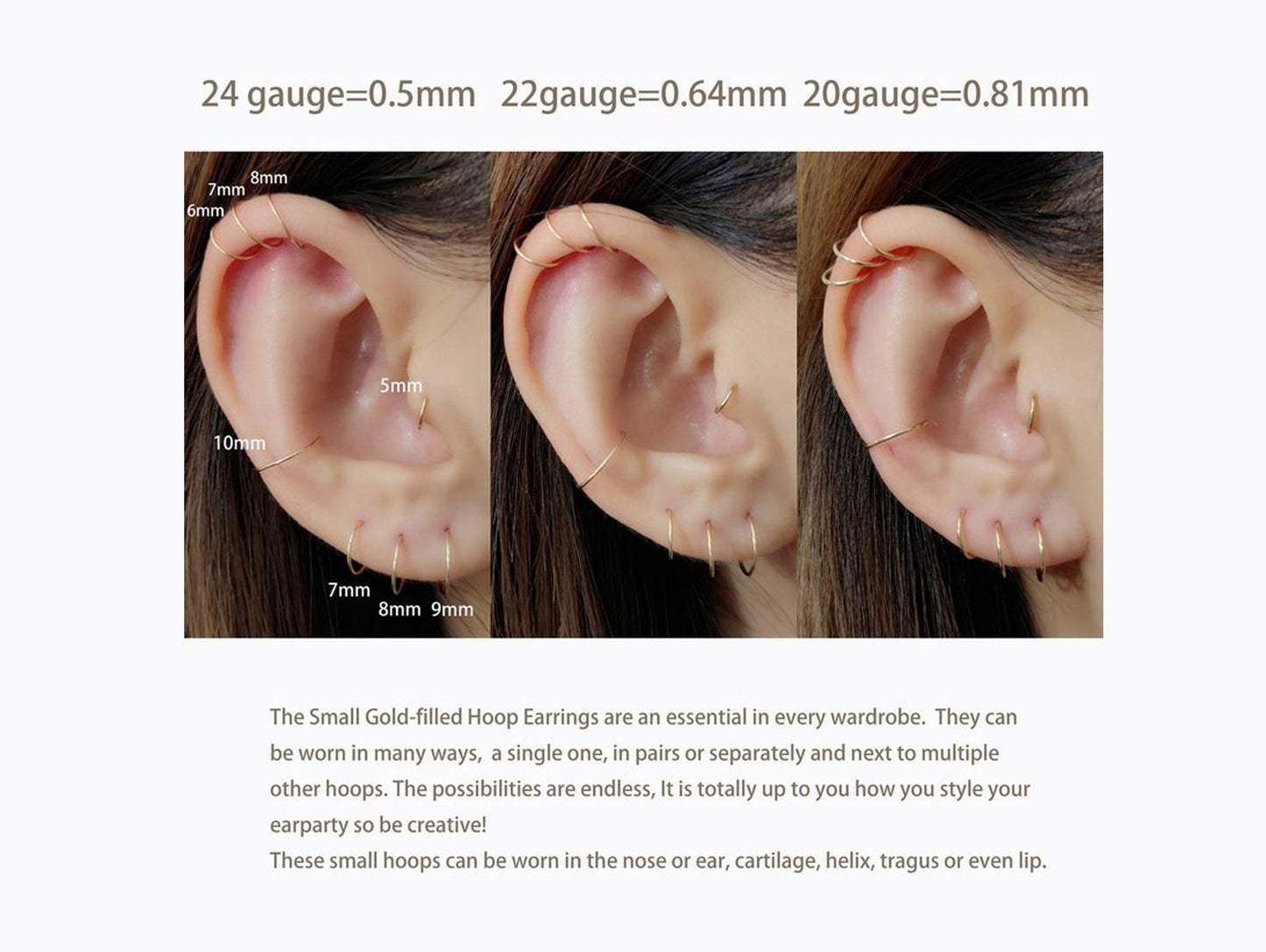 Titanium Nose Ring Hoop, Hoop Earrings - Nose Piercing 20g, 18g - Value Pack of 6 / 12 / 18 pieces - In Various Colors