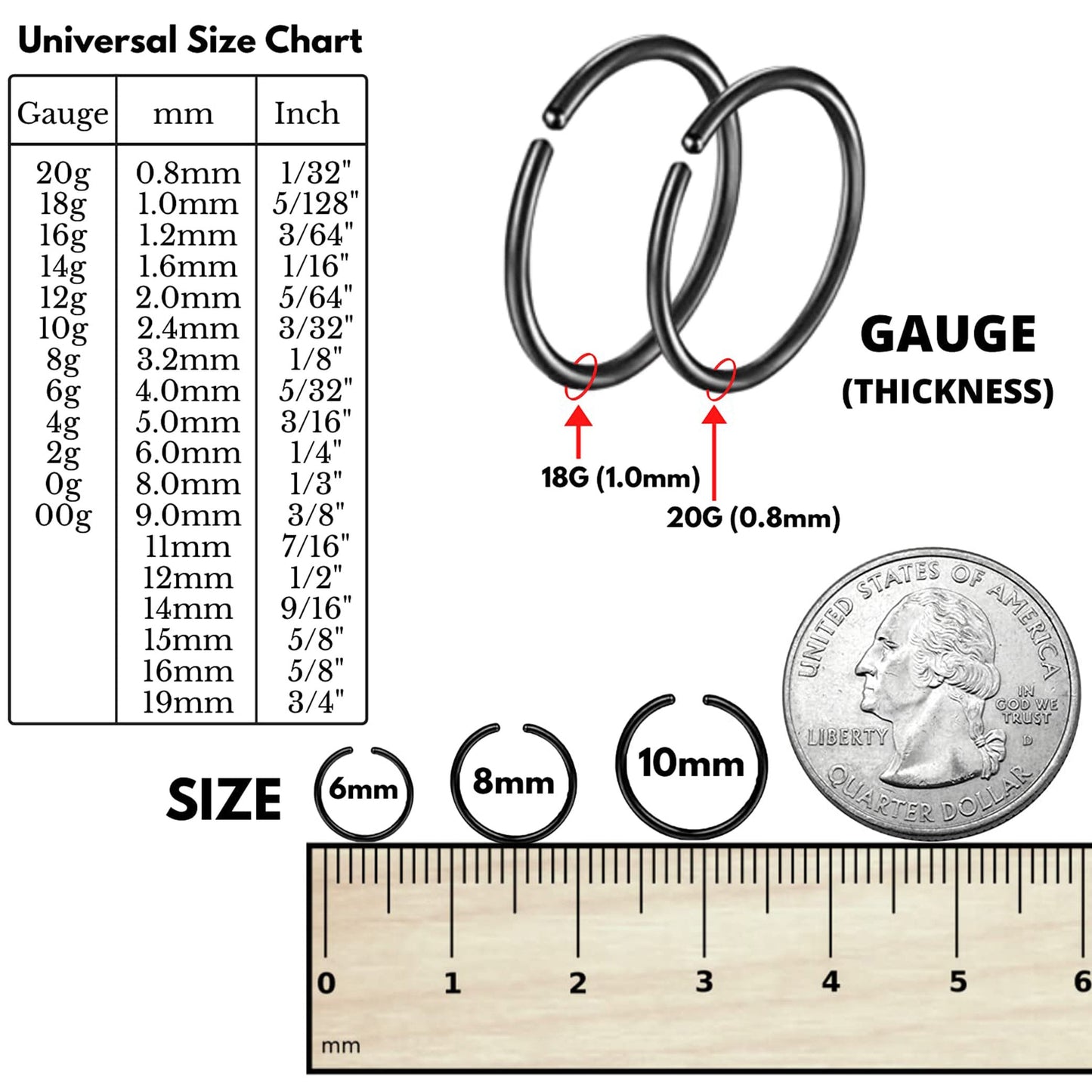 Nose Ring Hoop, Huggie Earrings , Hoop Earrings - Nose Piercing 20g, 18g - Small Hoop Piercing for Nose and Ear, Helix, Cartilage, Tragus.