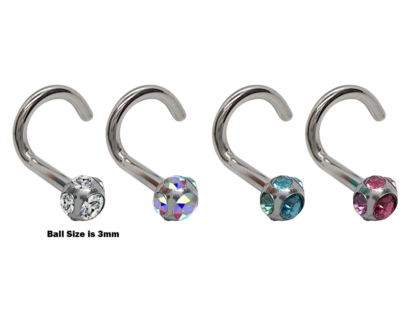 Titanium Nose Ring, Nose Studs - Customize 20g 18g 16g Nostril Screw Ring - Top part can be Cone, Spike, Gem or Multi Crystal - Nasal Studs